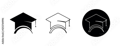 Graduation cap and diploma symbol with tassel. Graduation hat png and vector illustration on transparent background