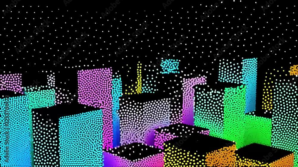 colorful cubic city made of dots