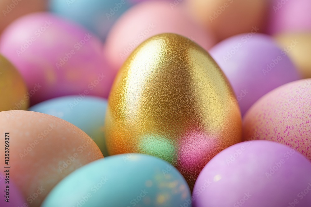 Golden Easter egg nestled among pastel delights in a festive spring setting. Generative AI Golden Easter egg nestled among pastel delights in a festive spring setting. Generative AI