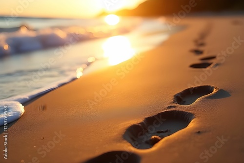 Footprints in the sand on a beach