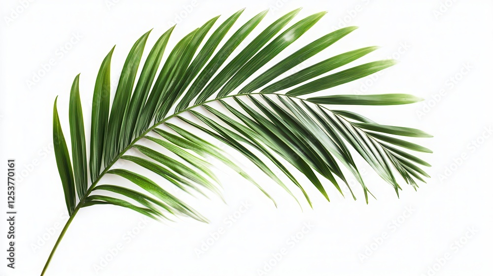 Obraz premium A vibrant green leaf rests elegantly on a clean white background, highlighting its natural beauty and simplicity.