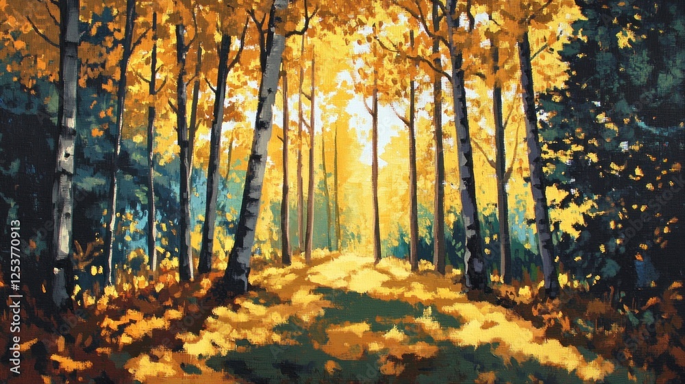 Fototapeta premium Golden Autumn Forest Path: A Serene Walk Through Nature's Embrace