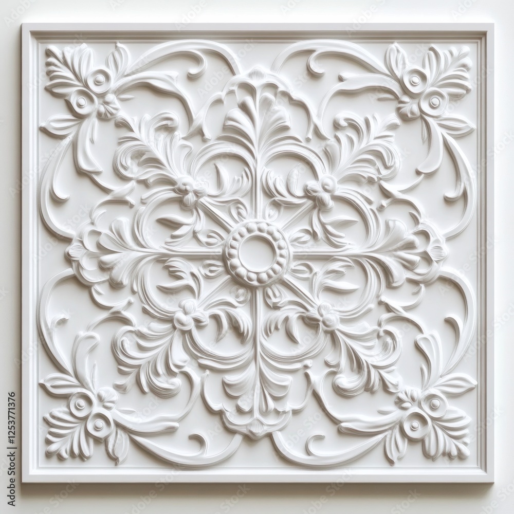 A stylish 3D rendering of a repeating Arabesque design, highlighted with subtle gradients and detailed textures, isolated on a clean white background