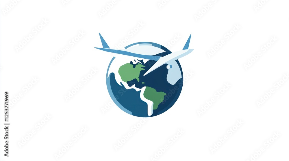 Obraz premium Global air travel, Earth with airplane, worldwide connections