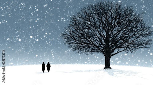 Wallpaper Mural Snowy winter scene with two people walking; serene landscape; possible use for greeting cards Torontodigital.ca