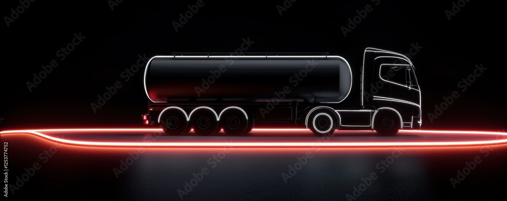 Tanker truck illuminated by glowing motion lines on a sleek road bold and futuristic visual representing rapid logistics and powerful innovation Tanker truck illuminated by glowing motion lines on a sleek road bold and futuristic visual representing rapid logistics and powerful innovation