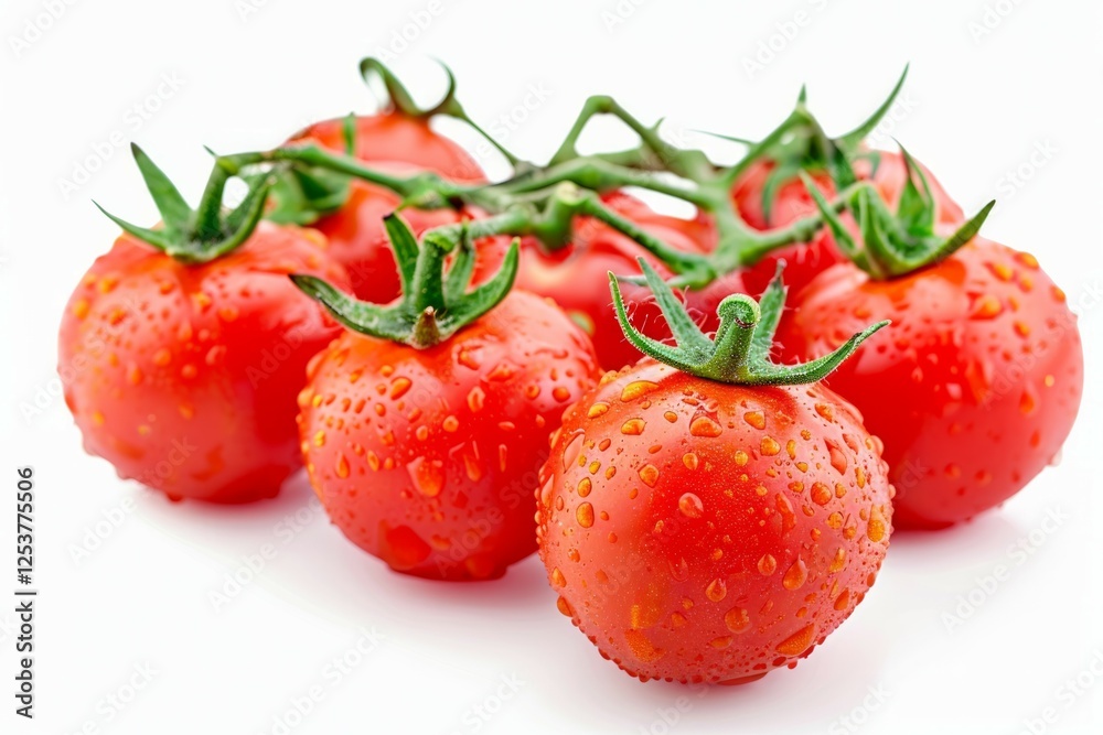 Fresh dewy tomatoes on white. Neural network AI generated Fresh dewy tomatoes on white. Neural network AI generated
