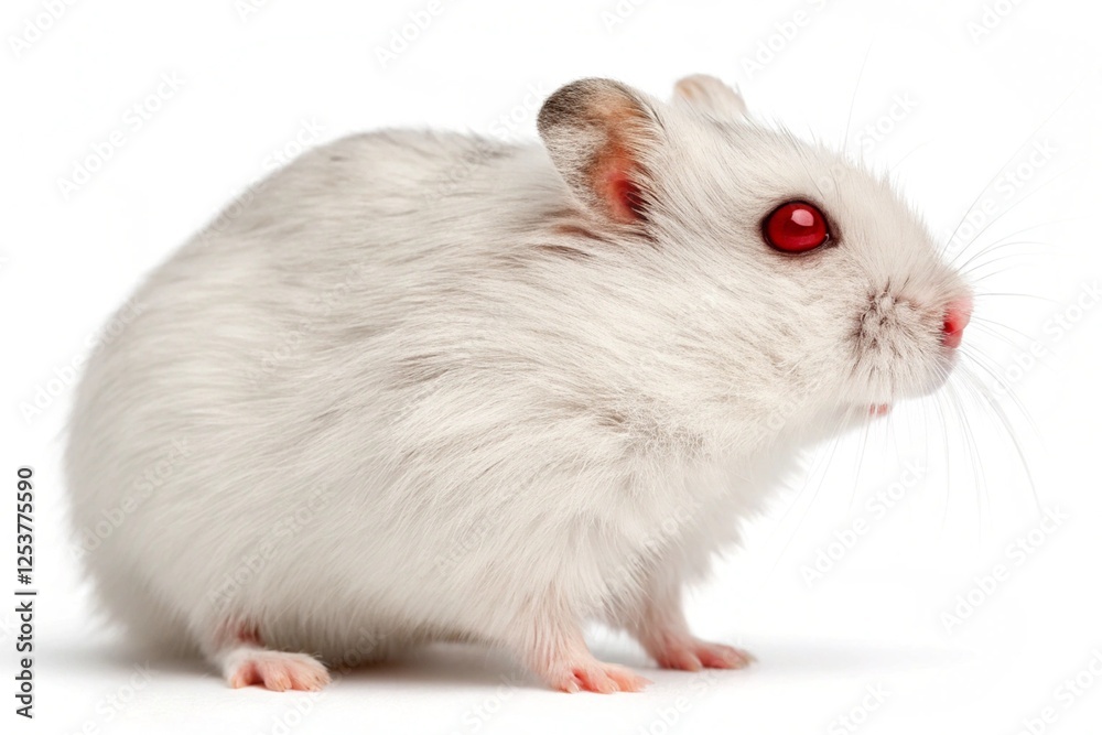 red eyed white hamster isolated on white background