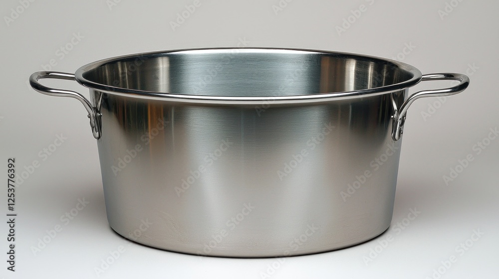 Large stainless steel pot with handles on white background for kitchen use Large stainless steel pot with handles on white background for kitchen use