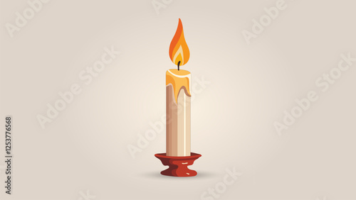 Burning Candle:  A single white candle on a red candlestick burns brightly, its warm orange flame illuminating the surrounding darkness with a sense of peace and tranquility.