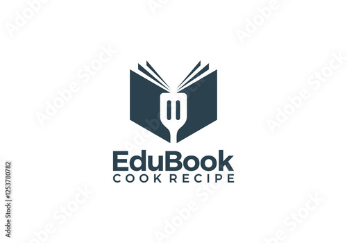 book with spatula logo. food, cooking recipe, restaurant symbol design vector graphic