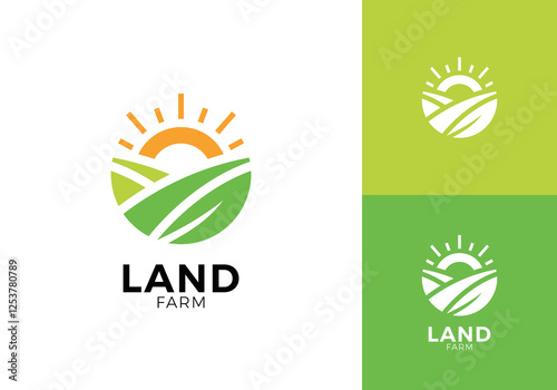 landscape with sun logo. creative agriculture symbol vector design	
