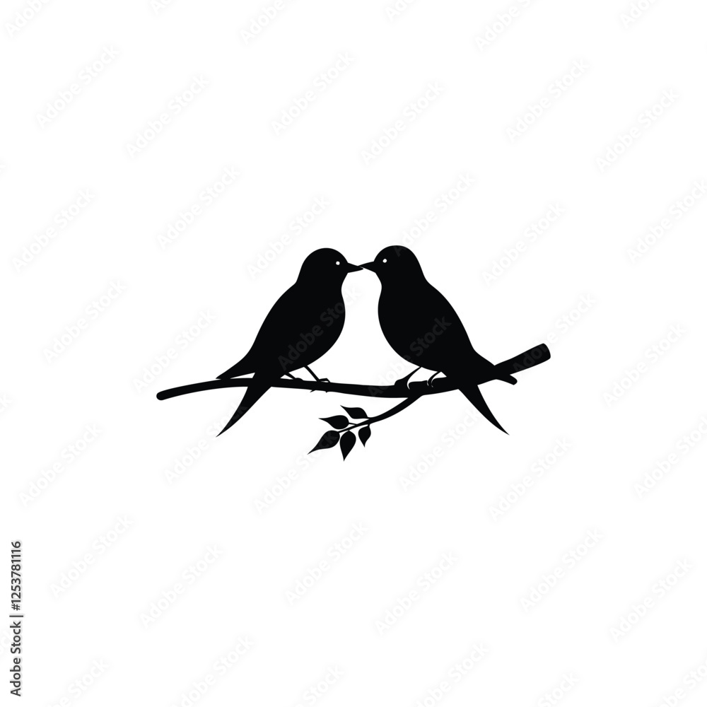 custom made wallpaper toronto digitalBlack Silhouette two birds on a branch, valentine day vector.