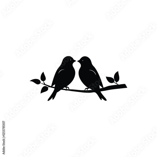 Wallpaper Mural Black Silhouette two birds on a branch, valentine day vector. Torontodigital.ca