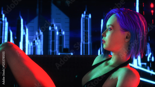 a futuristic woman in a virtual world (3d rendering)