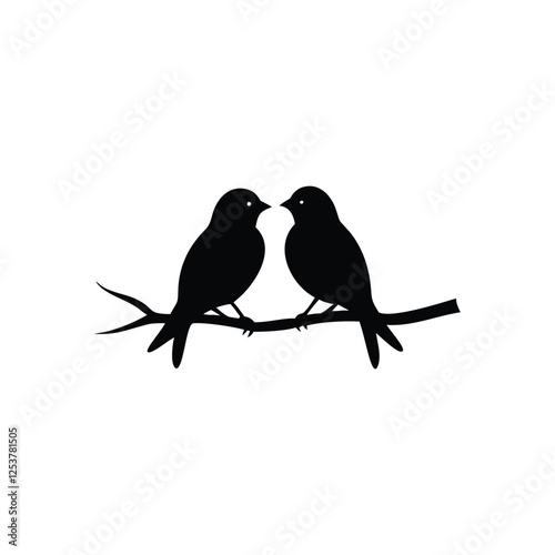 Wallpaper Mural Black Silhouette two birds on a branch, valentine day vector. Torontodigital.ca