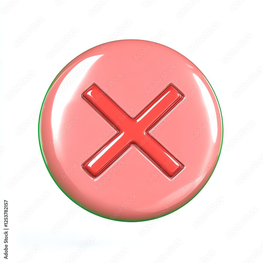 Obraz premium A glossy red circular button with a white background, featuring a bold red 