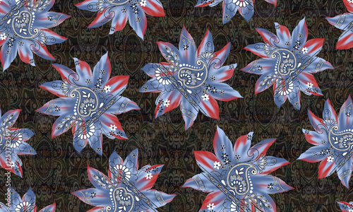 Abstract seamless color full paisley flower bunch pattern