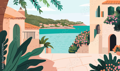 Scenic Majorca Coastal Landscape with Traditional Architecture and Lush Foliage