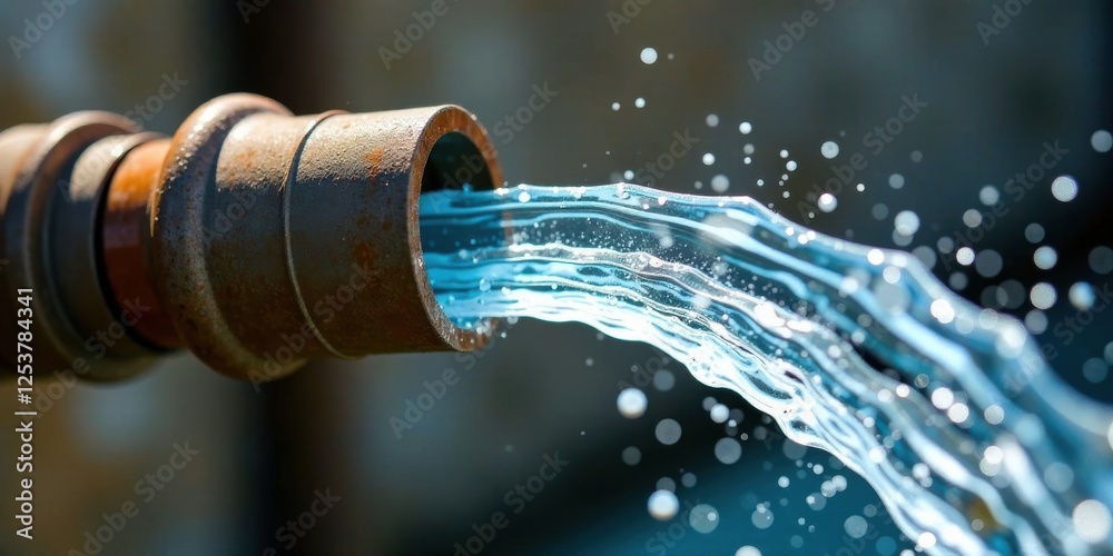 Refreshing Flow from Rusted Pipe A Close-Up of Water Gushing Forth Refreshing Flow from Rusted Pipe A Close-Up of Water Gushing Forth