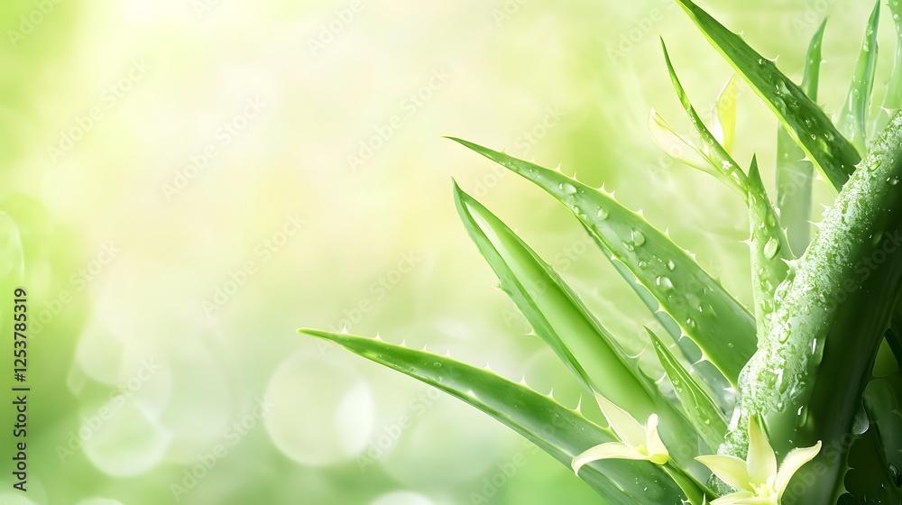 Fototapeta premium Lush green leaves and plants in natural garden or forest setting with bright sunlight filtering through foliage Peaceful serene and calming natural landscape background for wellness healthy living