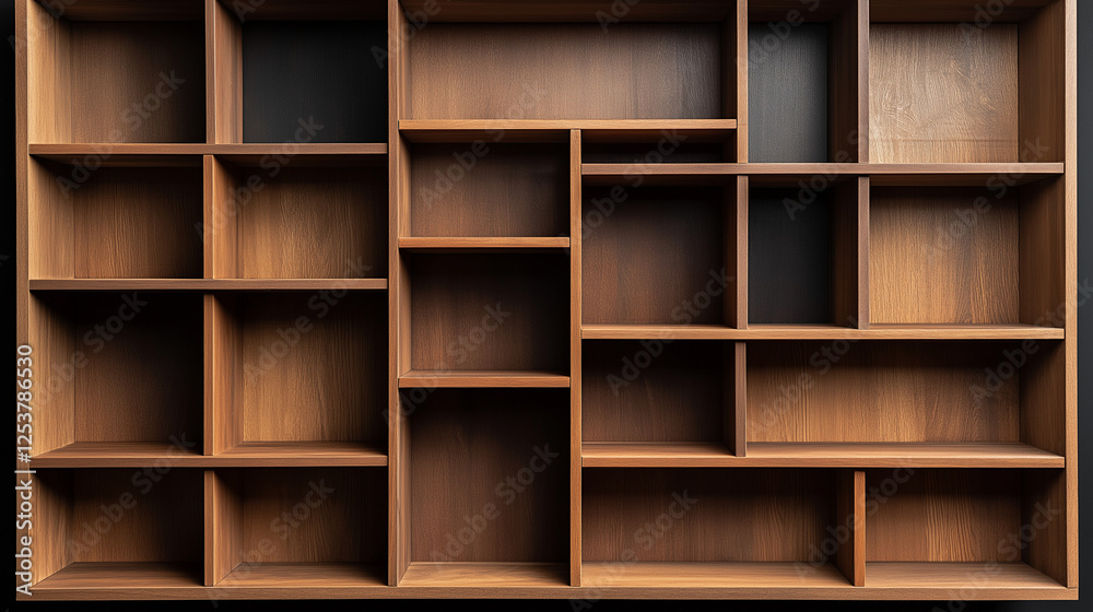 wooden bookshelf with multiple compartments on black background , bookcase
wooden bookshelf with multiple compartments on black background , bookcase