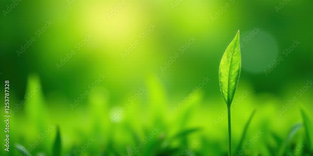 A Single Verdant Sprout Reaching Towards the Sunlit Horizon in a Lush Meadow of Vibrant Green Foliage A Single Verdant Sprout Reaching Towards the Sunlit Horizon in a Lush Meadow of Vibrant Green Foliage