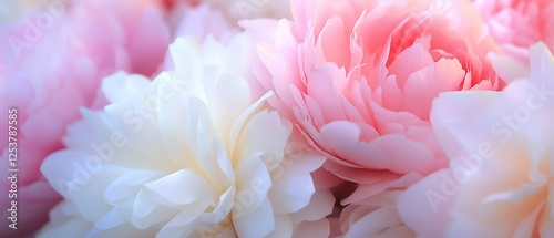 Fototapeta Naklejka Na Ścianę i Meble -  Pink & white peonies close-up, garden backdrop, romantic