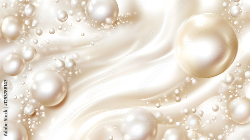 Luxurious pearl necklace and other jewelry accessories arranged on a soft creamy background with a sparkling glowing effect  The image exudes a sense of elegance sophistication and high end style
