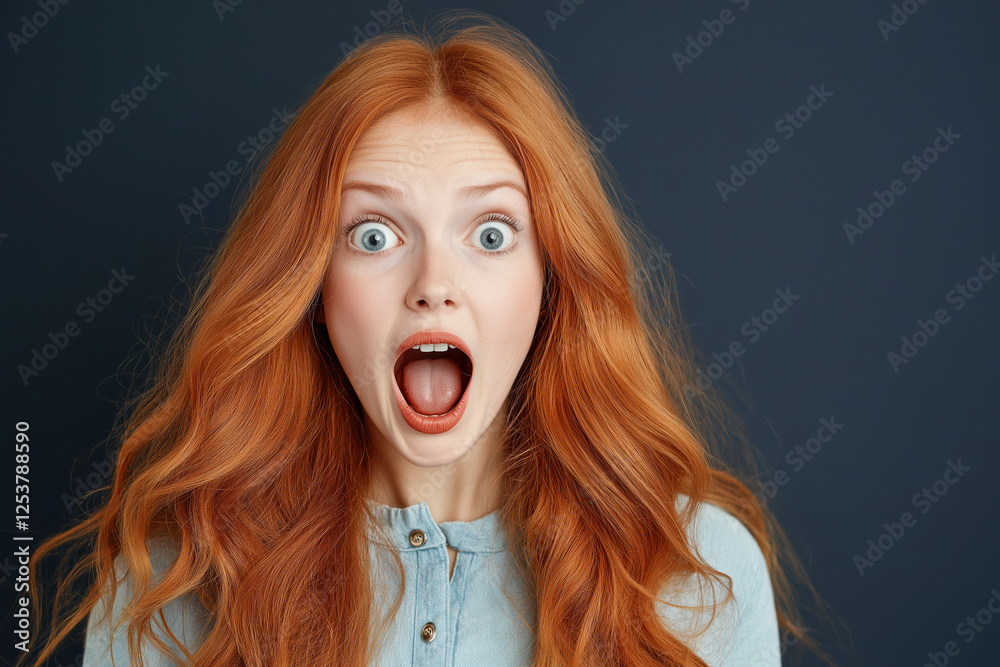 Excitement shines through the expression of a woman with vibrant red hair Excitement shines through the expression of a woman with vibrant red hair