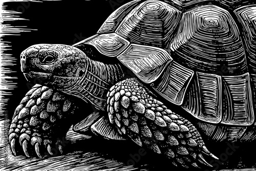 turtle close up portrait black and white hand drawn sketch