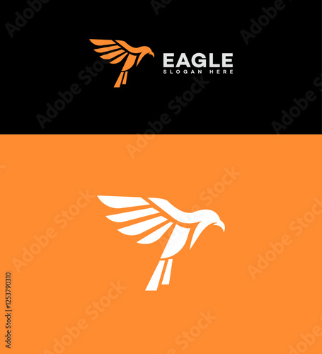 Abstract Eagle Logo Design, Bird, Wings, Flight, Symbol, Icon, Orange, White, Minimalist, Vector