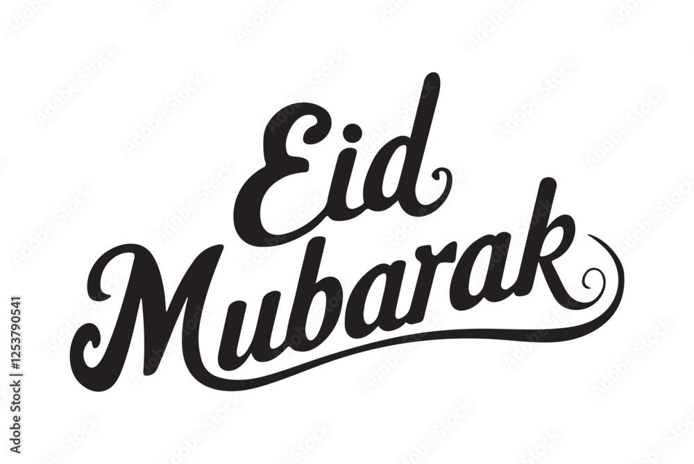 Eid Mubarak greeting text celebrating the joy of the muslim festival. Eid Mubarak calligraphic design. Vector illustration