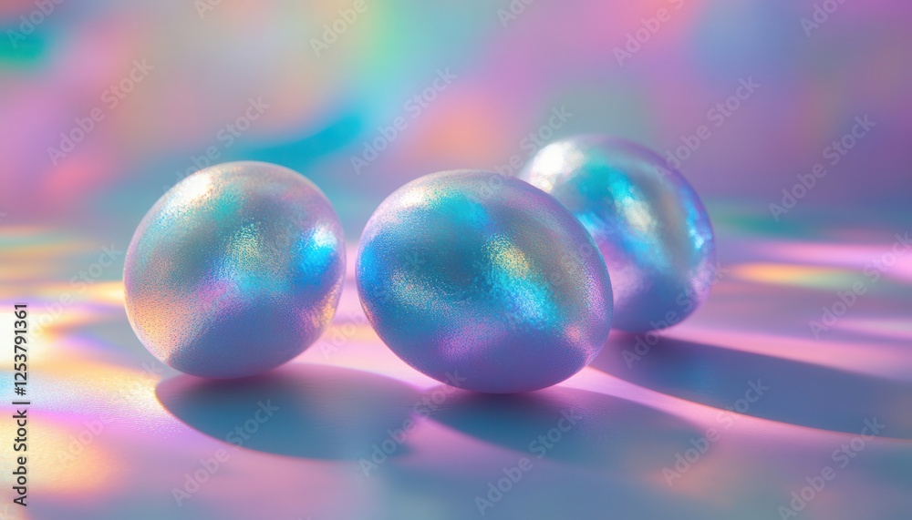 Three glossy eggs arranged neatly on a reflective surface create a striking visual contrast and elegance. Three glossy eggs arranged neatly on a reflective surface create a striking visual contrast and elegance.