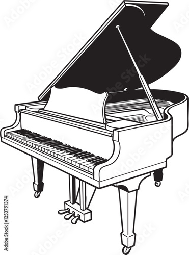  Grand Piano Outline Vector Illustration