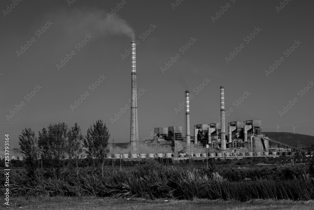 nature olive trees and thermal power plant general view nature olive trees and thermal power plant general view