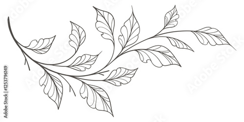 Line art vector illustration of a branch with leaves