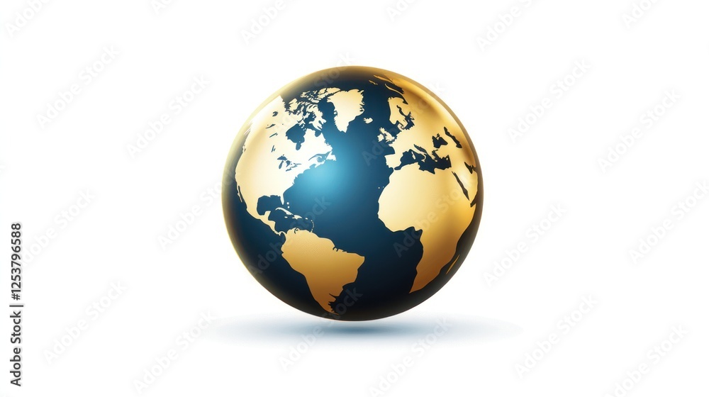 Naklejka premium Golden Earth Globe, Isolated, Graphic Design, Illustration, Digital Art, Stock Photo, Print, Web
