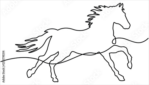 Horse continuous one line drawing. majestic horse depicted in a continuous line drawing style. Isolated on white background