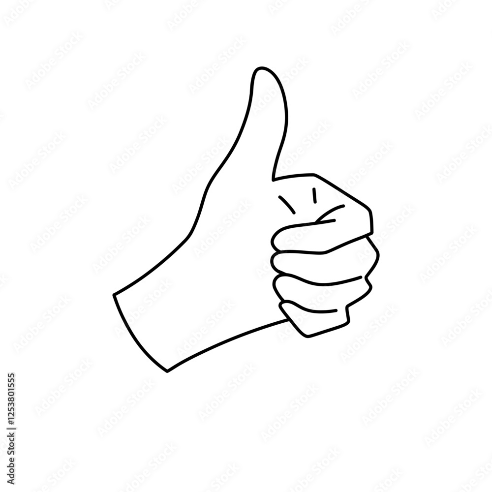 Thumb up hand gesture. Line art, silhouette. Like symbol, human finger. Vector isolated on white background Thumb up hand gesture. Line art, silhouette. Like symbol, human finger. Vector isolated on white background