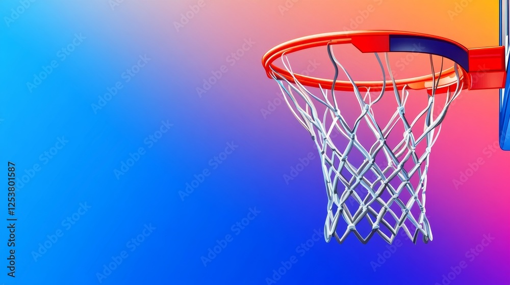 Vibrant Basketball Hoop Against a Gradient Background, Symbolizing Sport and Leisure Activities Vibrant Basketball Hoop Against a Gradient Background, Symbolizing Sport and Leisure Activities
