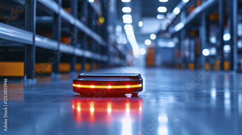 Wallpaper Mural Autonomous robot in warehouse, navigating through aisles with lights on Torontodigital.ca