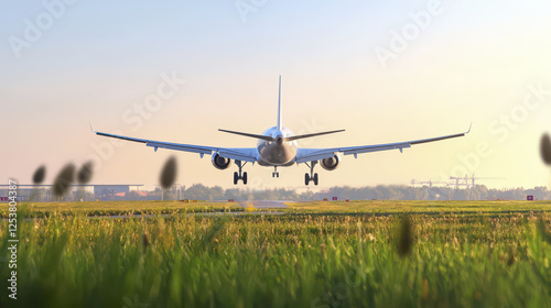 stunning airplane ascending into vibrant sunrise, showcasing its powerful ascent