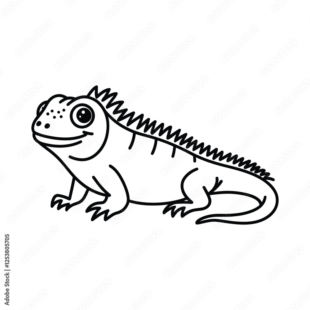 Fototapeta premium Cute Iguana Outline – Cartoon Reptile Vector Illustration
