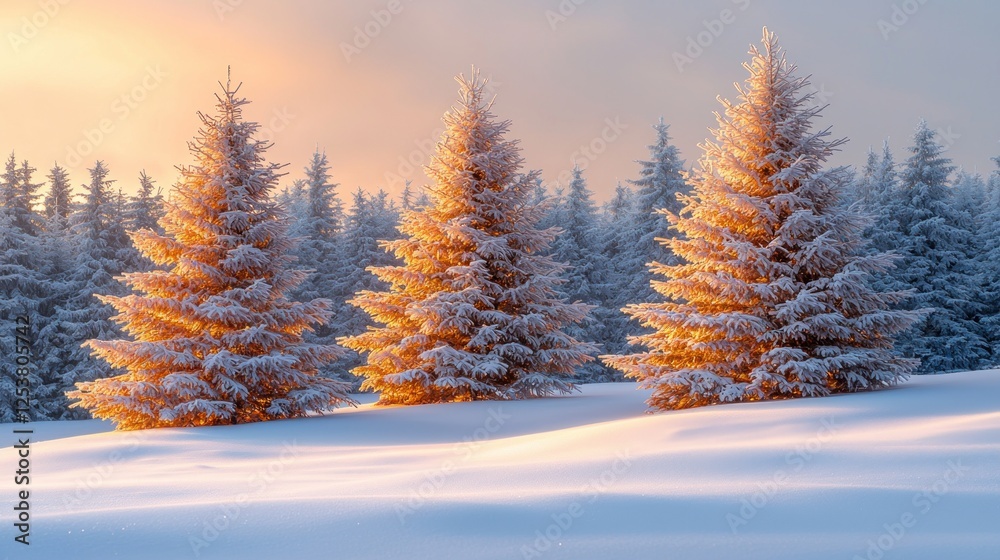 Winter Wonderland: Golden Hour in a Snow-Covered Forest Winter Wonderland: Golden Hour in a Snow-Covered Forest