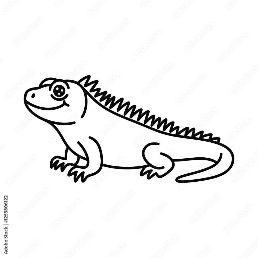 Fototapeta premium Cute Iguana Outline – Cartoon Reptile Vector Illustration