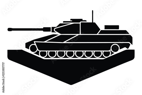 Silhouette vector illustration of a military tank icon on a black and white background