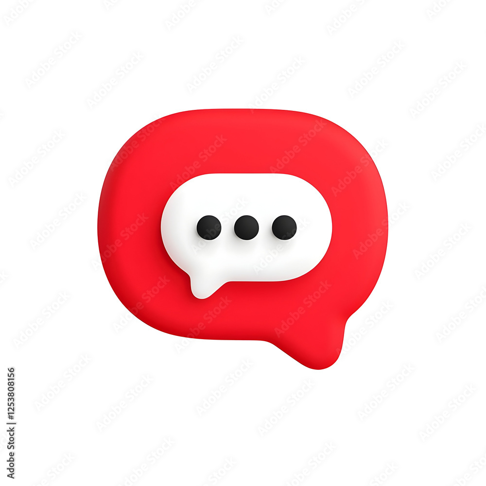 Red speech bubble icon with three dots for communication symbol Red speech bubble icon with three dots for communication symbol