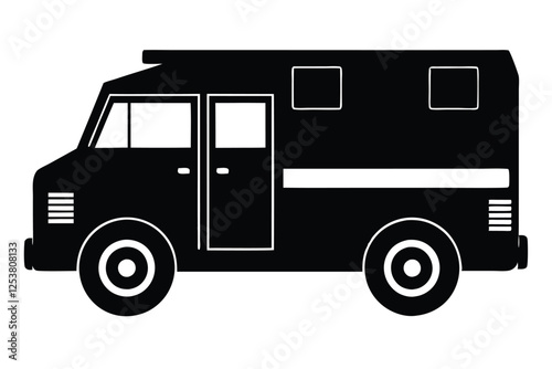 Silhouette vector illustration of an armored truck icon on a black and white background