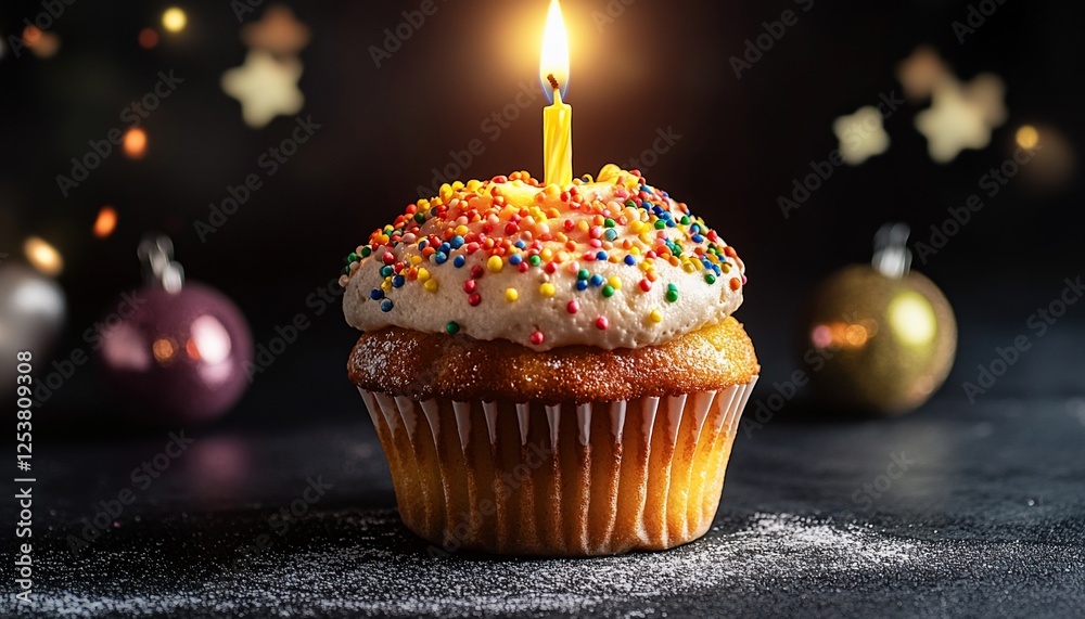 Birthday Cupcake With Sprinkles And Candle